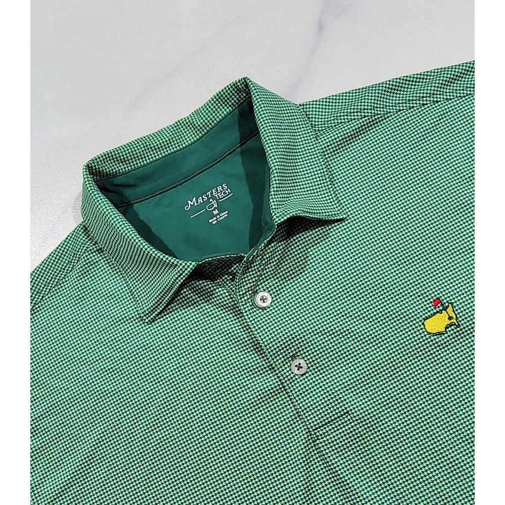 Masters Tech Polo Shirt M Green Houndstooth Golf Logo Classic Casual Performance